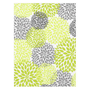 Chartreuse Green Grey Dahlia floral art Tablecloth