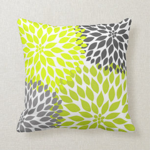 Chartreuse Green Grey Dahlia mod decor sofa pillow