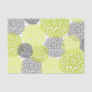 Chartreuse green grey dahlias mums floral tissue paper