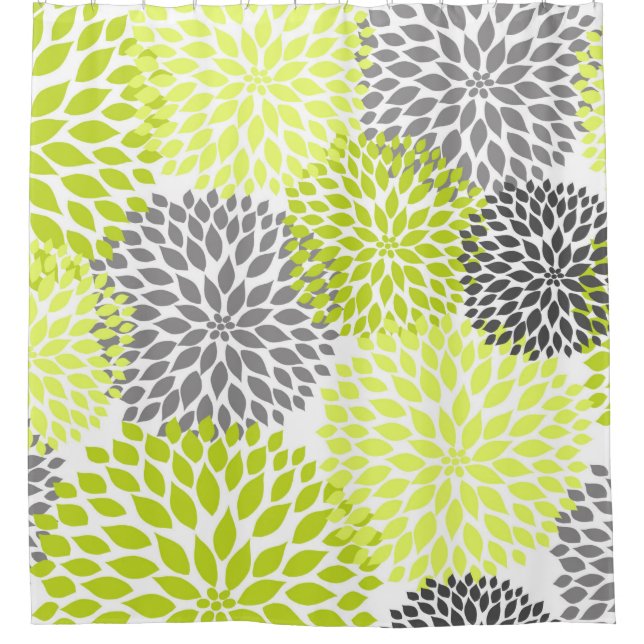 Chartreuse Green Grey Floral flowers blossoms Shower Curtain (Front)