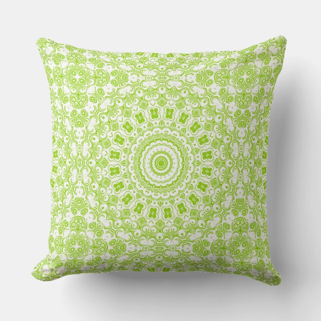 Chartreuse Green Mandala Pattern Cushion (Front)