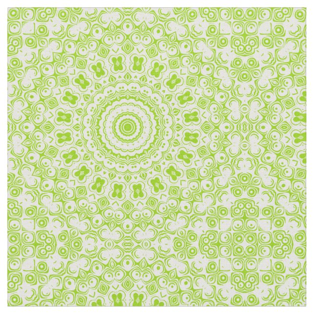 Chartreuse Green Mandala Pattern Fabric (Close Up)