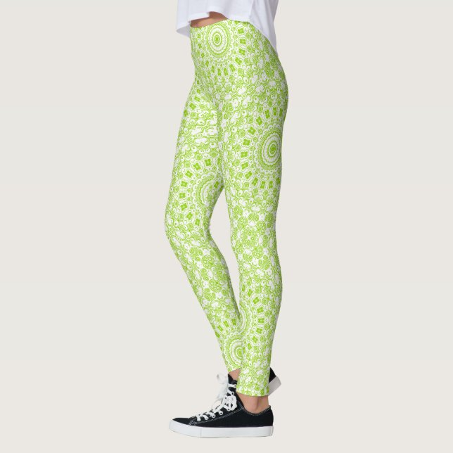 Chartreuse Green Mandala Pattern Leggings (Left)