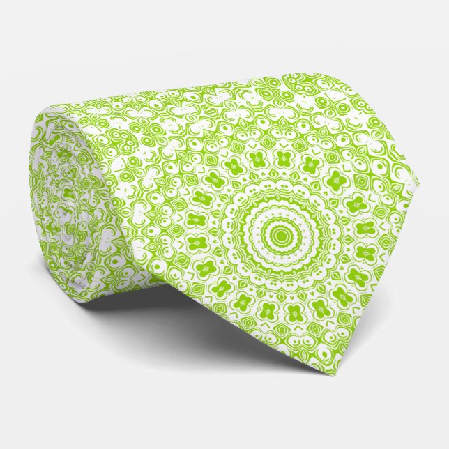 Chartreuse Green Mandala Pattern Tie (Rolled)