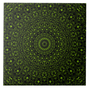 Chartreuse Green Mandala with Bold Symmetry Ceramic Tile