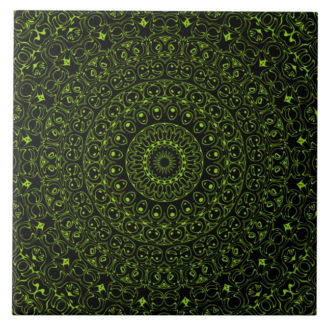 Chartreuse Green Mandala with Bold Symmetry Ceramic Tile (Front)