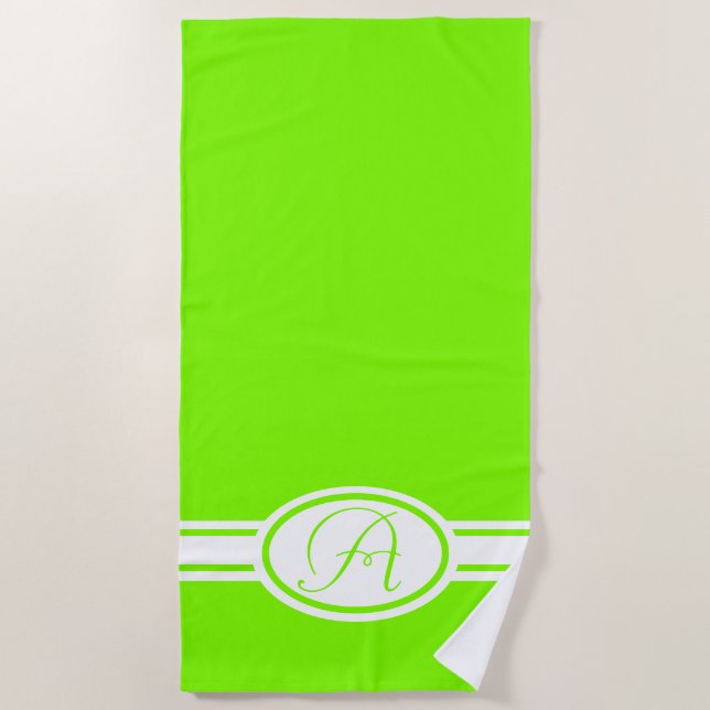 Chartreuse green monogram beach towel (Front)