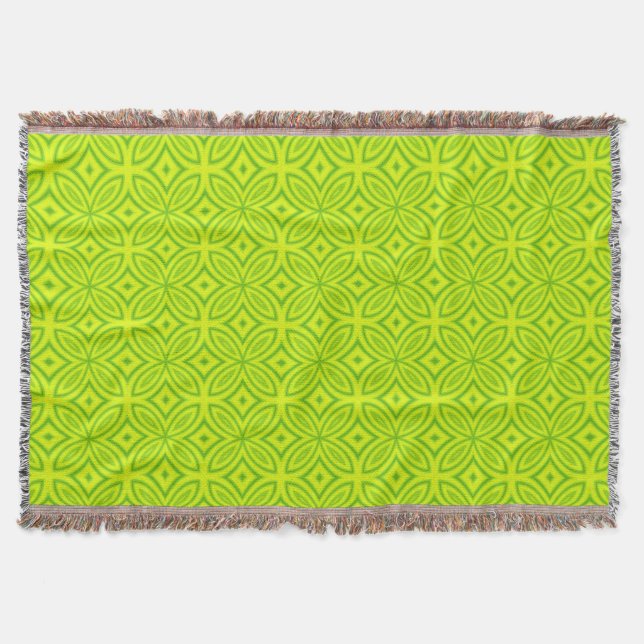 Chartreuse green retro abstract geometric pattern throw blanket (Front)