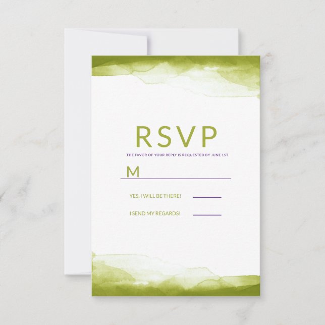 Chartreuse Green Watercolor Modern Wedding RSVP Card (Front)