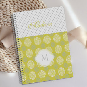 Chartreuse Grey Dots Trendy Monogram Planner