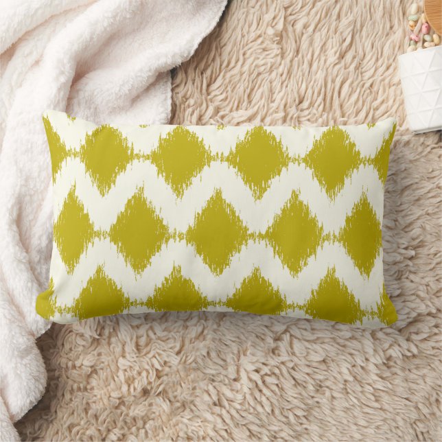 Chartreuse & Ivory iKat Diamond Geometric Pattern Lumbar Cushion (Blanket)