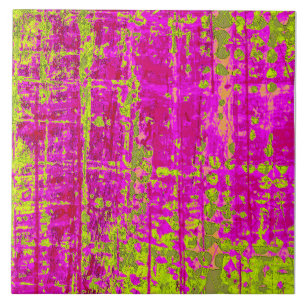 Chartreuse Kiss Pink and Green Abstract Ceramic Tile