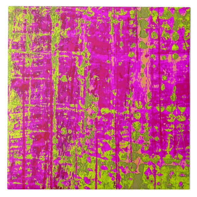 Chartreuse Kiss Pink and Green Abstract Ceramic Tile (Front)