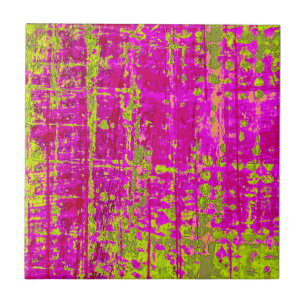 Chartreuse Kiss Pink and Green Abstract Ceramic Tile