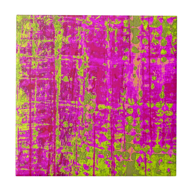 Chartreuse Kiss Pink and Green Abstract Ceramic Tile (Front)