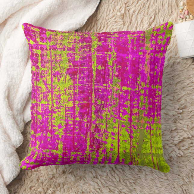 Chartreuse Kiss Pink and Green Abstract Cushion (Blanket)