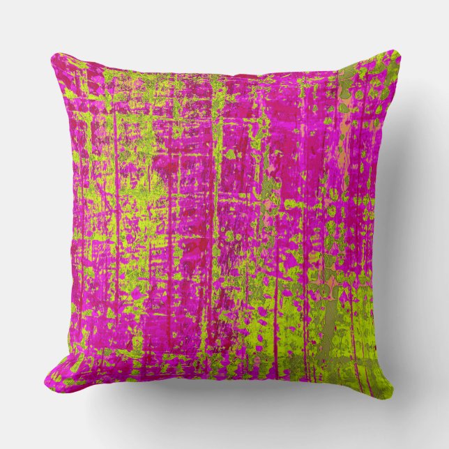 Chartreuse Kiss Pink and Green Abstract Cushion (Front)