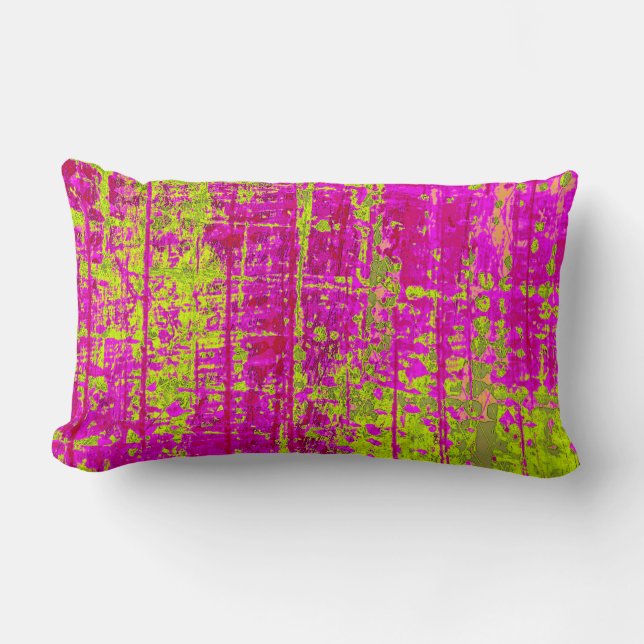 Chartreuse Kiss Pink and Green Abstract Lumbar Cushion (Front)