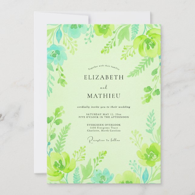 Chartreuse Mint Leafy Wedding Invitation (Front)
