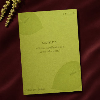 Chartreuse Modern Bespoke Bridesmaid Proposal Card