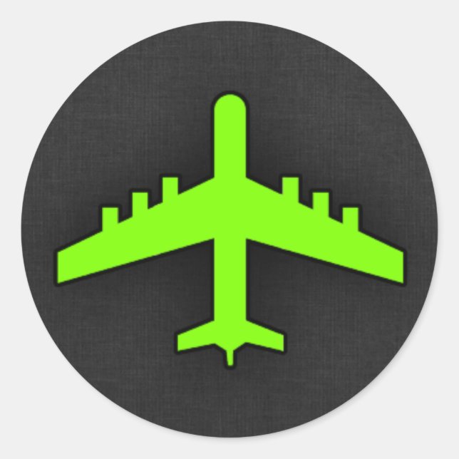 Chartreuse, Neon Green Aeroplane Classic Round Sticker (Front)