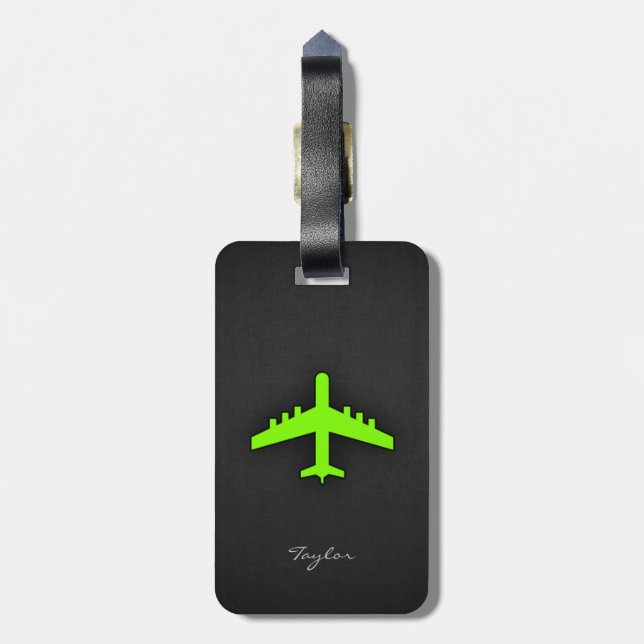 Chartreuse, Neon Green Aeroplane Luggage Tag (Back Vertical)