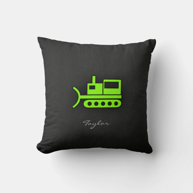 Chartreuse, Neon Green Bulldozer Cushion (Front)