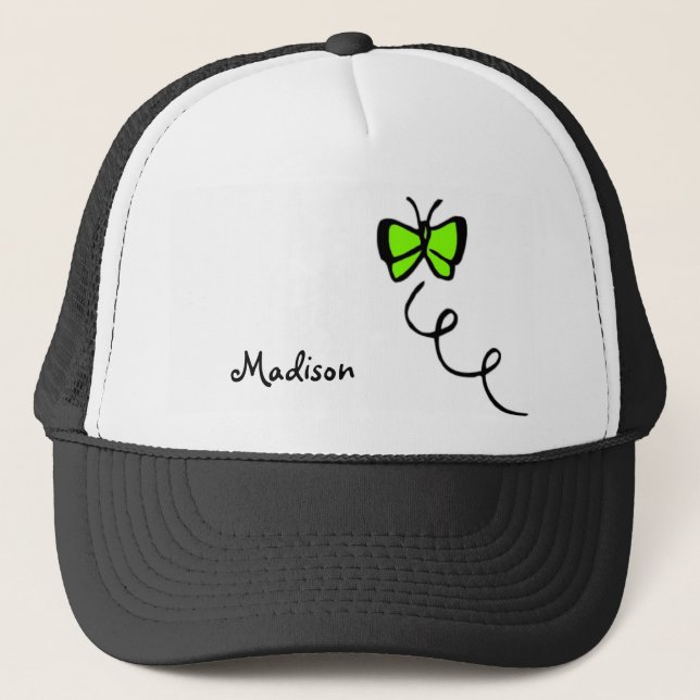 Chartreuse, Neon Green Butterfly Trucker Hat (Front)