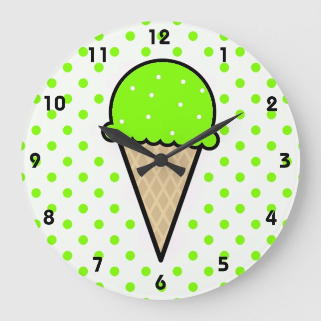 Chartreuse, Neon Green Ice Cream Cone Large Clock (Front)