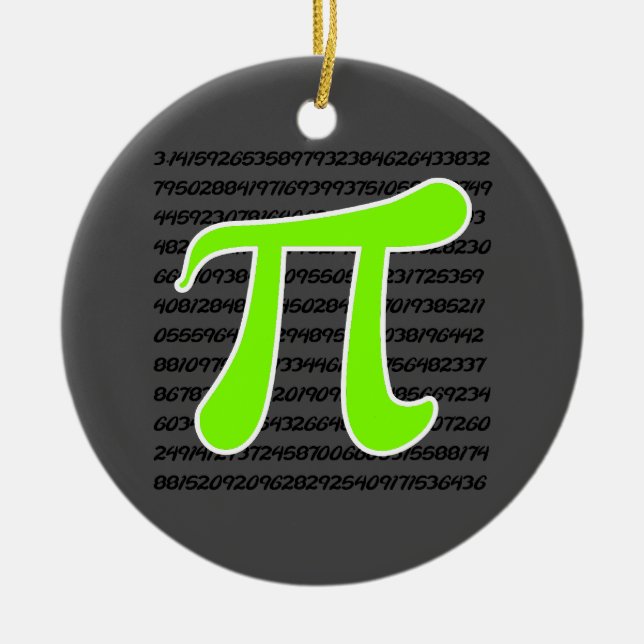 Chartreuse, Neon Green Pi symbol Ceramic Tree Decoration (Front)