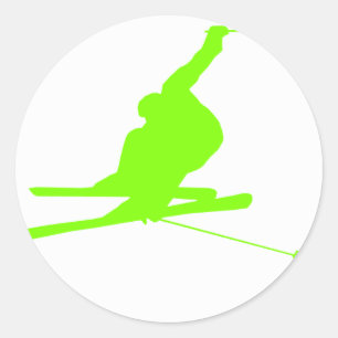 Chartreuse, Neon Green Snow Skiing Classic Round Sticker