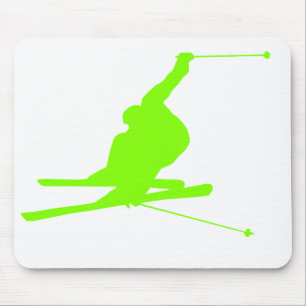 Chartreuse, Neon Green Snow Skiing Mouse Pad