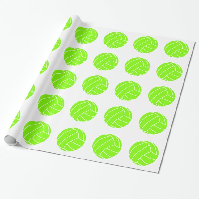 Chartreuse, Neon Green Volleyball Wrapping Paper (Unrolled)