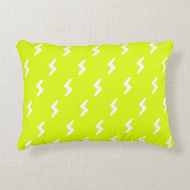 Chartreuse, neon green white thunder bolt pattern decorative cushion (Front)