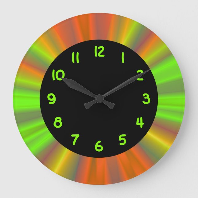 Chartreuse Numbers Black Circle Large Clock (Front)