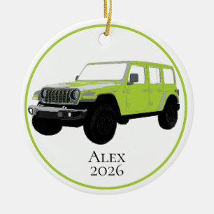Chartreuse Off-Road Utility Vehicle 7 slot grille Ceramic Ornament