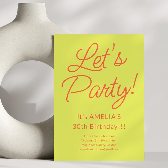 Chartreuse Orange Let's Party Fun Birthday Bash Invitation (Creator Uploaded)