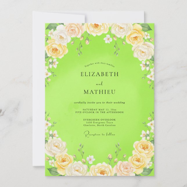 Chartreuse Painted Bloom Wedding Invitation (Front)