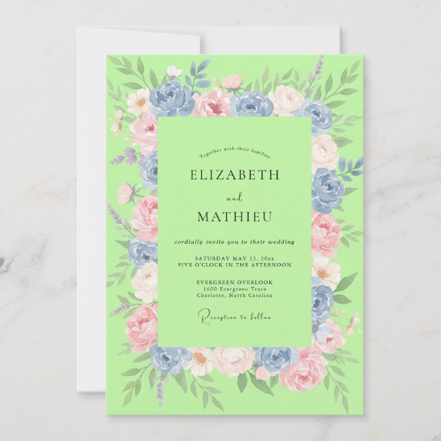 Chartreuse Pastel Petal Wedding Invitation (Front)