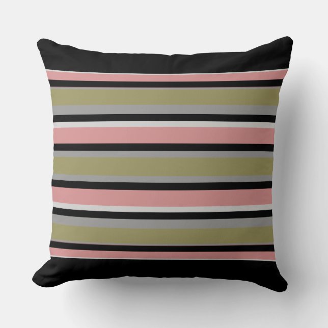 Chartreuse Peach Black Stripes Cushion (Front)