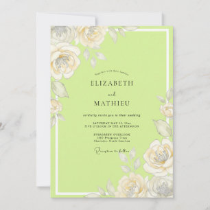 Chartreuse Rose Watercolor Wedding Invitation