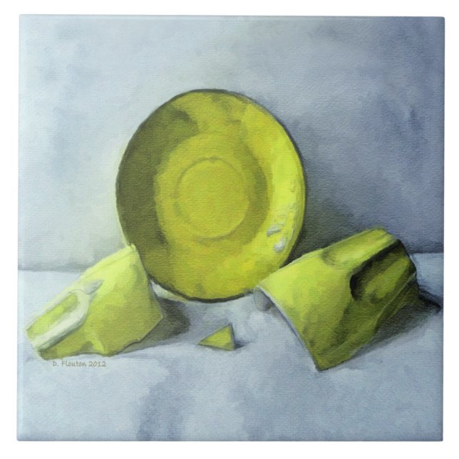 Chartreuse Saucer and Broken Cup Ceramic Tile (Front)