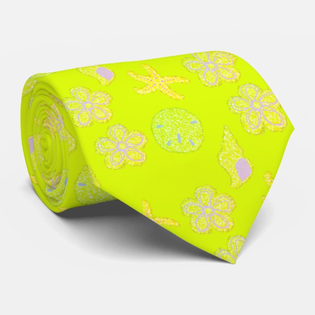 Chartreuse Sea Themed Pattern Tie (Rolled)
