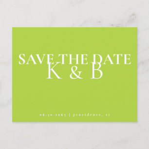 Chartreuse Simplicity Monogram QR Save the Date Postcard