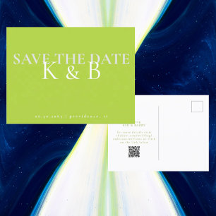 Chartreuse Simplicity Monogram Save the Date Postcard