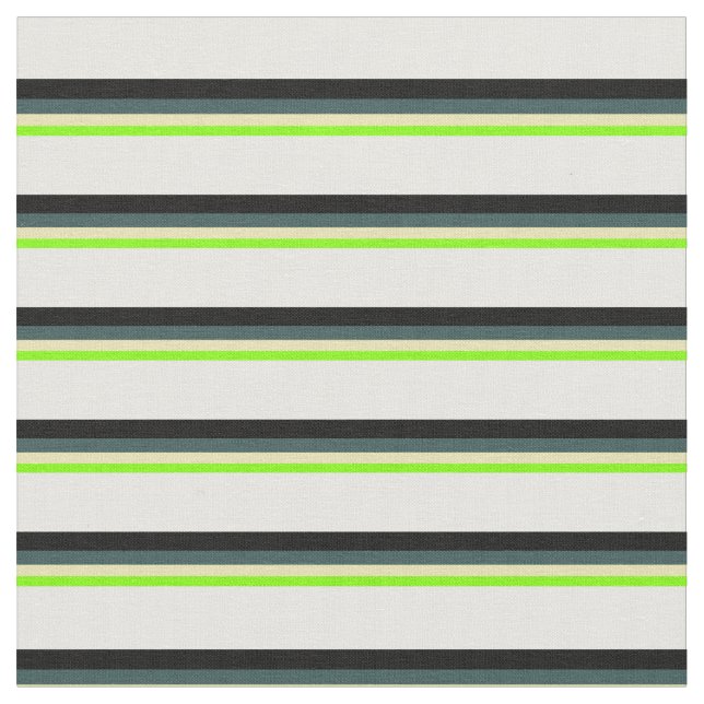 Chartreuse, Tan, Dark Slate Grey, Black, and White Fabric (Close Up)