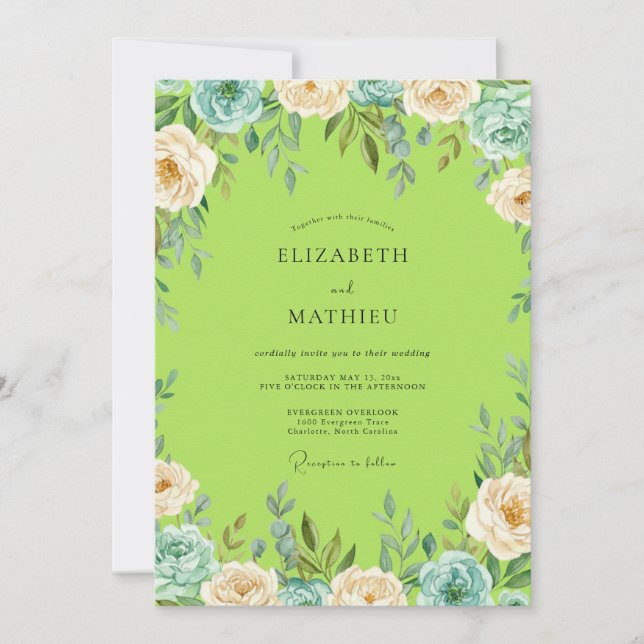 Chartreuse Teal Painted Wedding Invitation (Front)