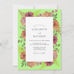 Chartreuse Terracotta Rose Wedding Invitation