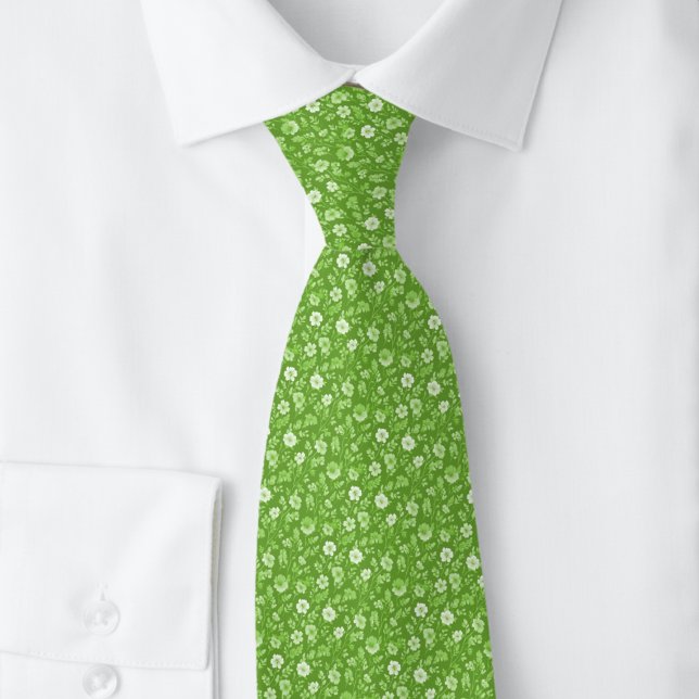 Chartreuse Tiny Flowers Tie (Creator Uploaded)