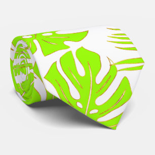 Chartreuse tropical monstera and palm leaves tie